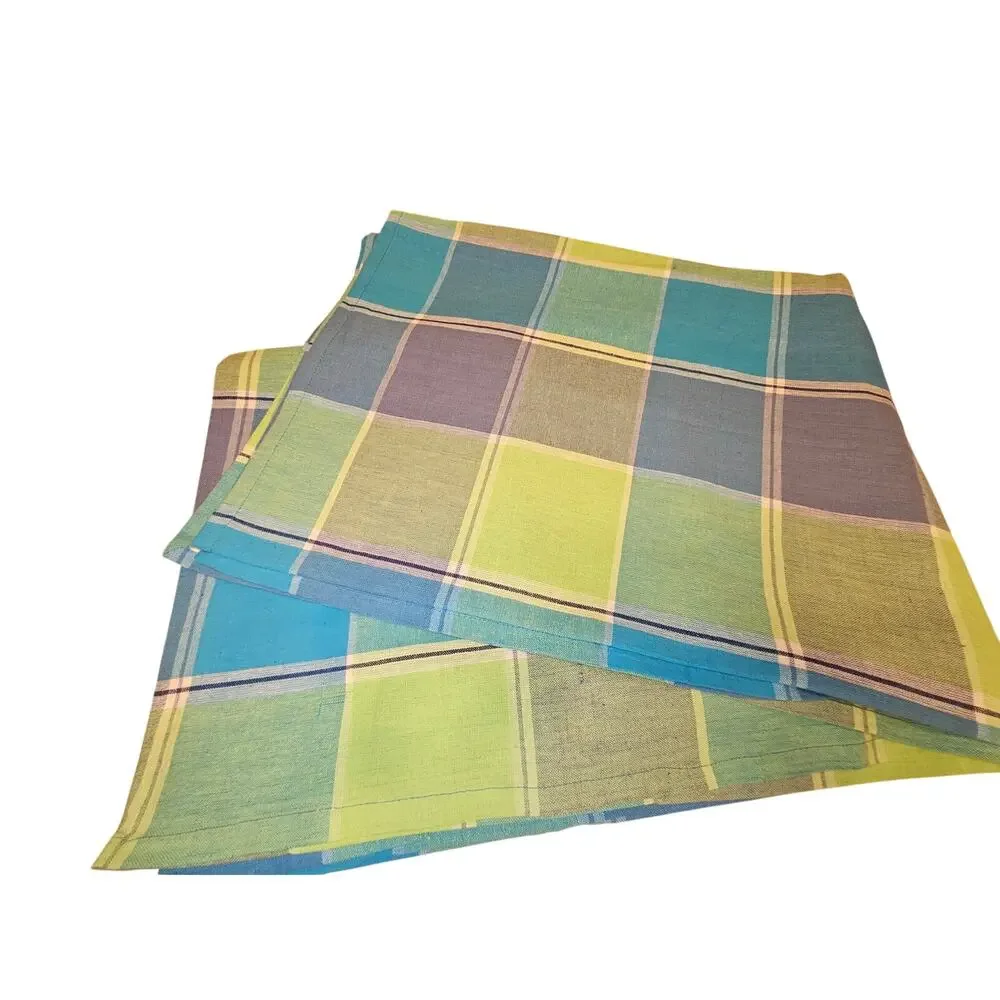 Spring Easter Cloth Tablecloth 120x84 Greens Blues Plaid Cotton-Poly Blend? -66
